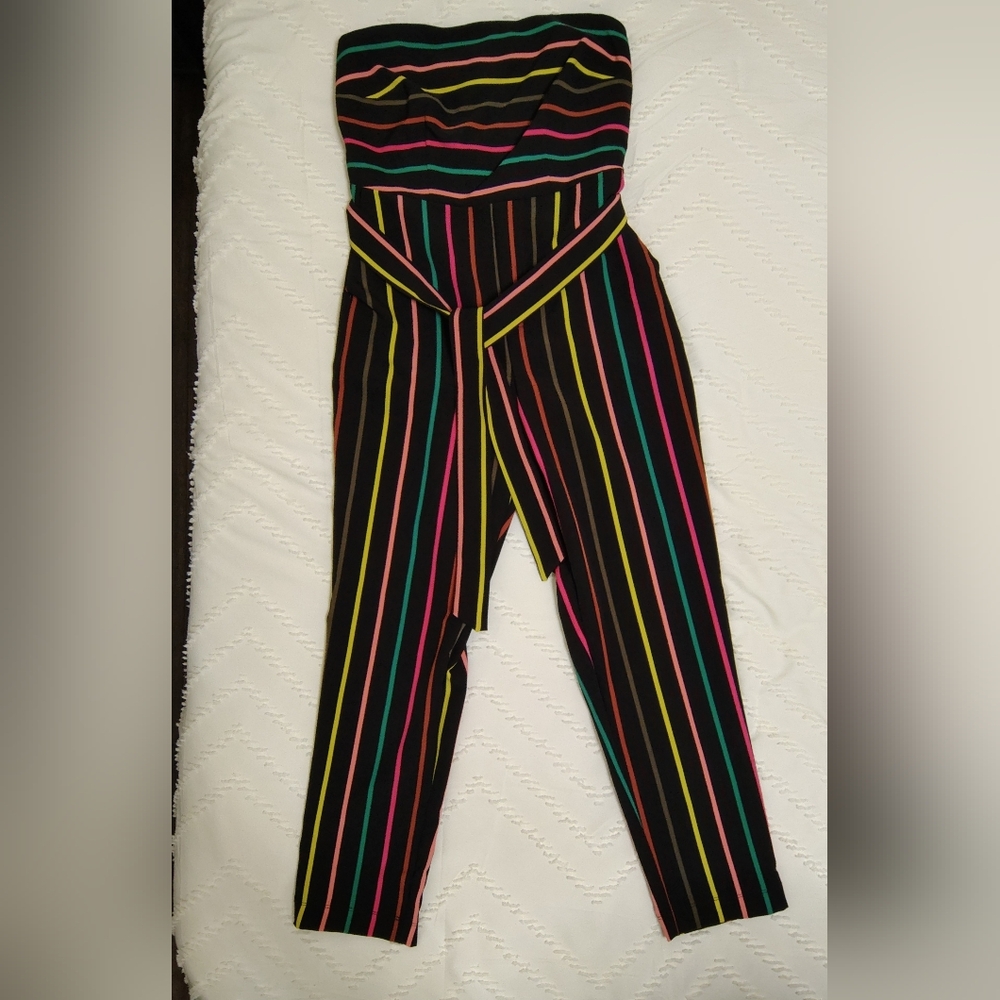 New York & Company Multicolor Strapless Jumpsuit